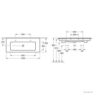 Praustuvas VILLEROY&BOCH Venticello 1200x500mm, 2 skylės maišytuvui