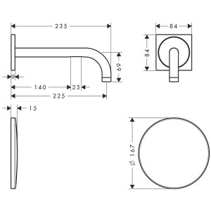 Sensorinis maišytuvas AXOR Uno 225 mm, iš sienos, šlifuoto nikelio spalvos (Brushed Nickel)
