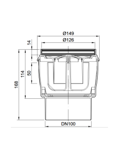 Apatinė trapo dalis DN100, vertikalus 