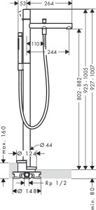Vonios maišytuvas iš grindų AXOR Uno, nerūdijančio plieno spalvos (Stainless Steel Optic)