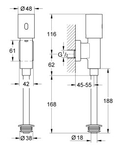 Pisuaro nuleidėjas GROHE Tectron Rondo, sensorinis, blizgus chromas