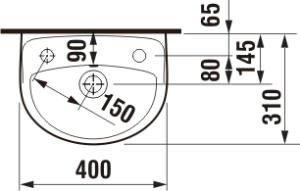 Praustuvas Jika LYRA PLUS, 400x310x145 mm, su 1 anga maišytuvui dešinėje