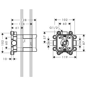 Potinkinė dalis AXOR ShowerSolutions 240/240 1jet dušo galvai su laikikliu iš sienos