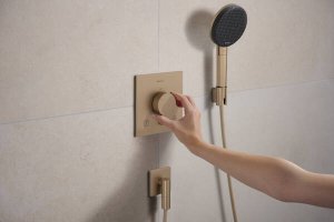Dušo komplektas HANSGROHE Raindance Alive Select S 125, 3 srovių, EcoSmart, su 1,6 m dušo žarna, spalva - šlifuotos bronzos (brushed bronze)