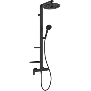 Dušo sistema IDEAL STANDARD CERAFLOW ALU+, lietaus galva Ø260, rankinis dušas Ø100, maišytuvas, juoda matinė spalva