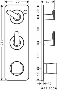 Dekoratyvinė dalis termostatiniam dušo moduliui AXOR Citterio C 380/120, 2 funkcijų, chromo spalvos 