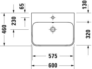 Praustuvas Happy D.2 Plus 60x46, be skylės maišytuvui