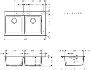 Granito SilicaTec plautuvė Hansgrohe S510-F770, montuojama ant stalviršio, 370/370 mm, grafito juoda