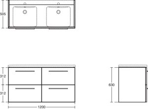 Spintelė Ideal Standard i.Life B, matmenys: 1200x505x630mm, 4 stalčiai, spalva - natural oak (rankenėlės užsakomos atskirai)