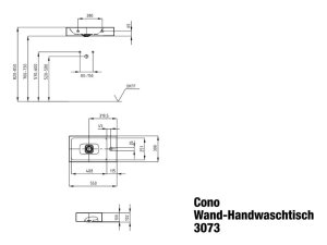Praustuvas Cono 3073 55x30, 1 skylė maišytuvui dešinėje