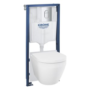 GROHE (5in1) potinkinio WC rėmo Rapid SL su chromuotu Arena Cosmopolitan mygtuku ir unitazo Euro Triple Vortex komplektas