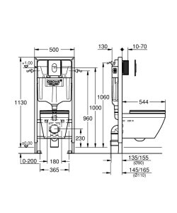 GROHE (5in1) potinkinio WC rėmo Rapid SL su chromuotu Arena Cosmopolitan mygtuku ir unitazo Euro Triple Vortex komplektas