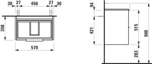 Spintelė praustuvui Laufen BASE 570x360x530 mm, su dviem stalčiais, praustuvui 818959, spalva- balta matinė