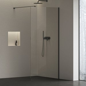 Sienelė Ravak Walk In Air Wall 100, juodos spalvos profiliu, skaidriu stiklu