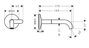 Praustuvo maišytuvas AXOR One 160 mm, iš sienos, chromas