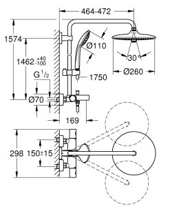 Dušo sistema GROHE Euphoria 260 su termostiniu vonios maišytuvu 1471m