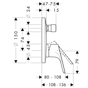 Dekoratyvinė dalis potinkiniam vonios/dušo maišytuvui HANSGROHE Focus, spalva - chromo