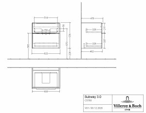 Spintelė apatinė Subway 3.0 622x429x478 2 stalčiai Briliant white, chromuotos rankenėlės
