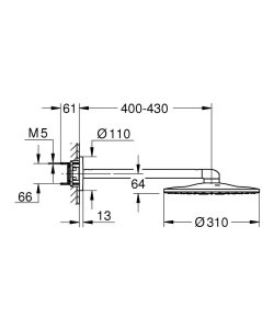 Dušo galva GROHE Rainshower SmartActive 310 su 430 mm alkūne iš sienos, 2 srovės, balta