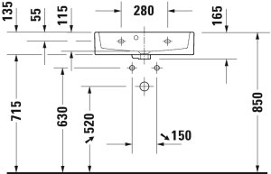 Praustuvas Duravit Vero Air 600x400 be sylės maišytuvui, compact