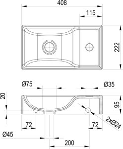 Praustuvas Ravak Veda Wall Mini 400 mm (D)