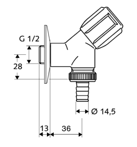 Kampinis ventilis Schell COMFORT 1/2" su pajungimu žarnai Ø14.5 mm