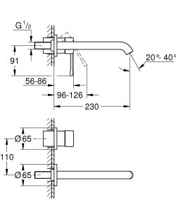 Praustuvo maišytuvas iš sienos GROHE Essence 230 mm ilgio, matinės juodos spalvos (Phantom Black)