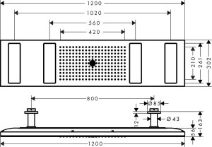 Dušo galva AXOR ShowerSolutions 1200/300 4jet, įleidžiama į lubas, be apšvietimo, chromo spalvos