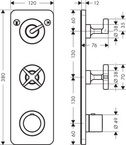 Dekoratyvinė dalis 380/120 AXOR Citterio E potinkiniam termostatiniam vonios/dušo maišytuvui, 2 funkcijos, chromo spalvos 