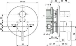 Maišytuvas voniai/dušui Ideal Standard Ceraline, potinkinis, su potinkine dalimi (Kit1+Kit2), spalva - juoda matinė
