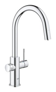 Plautuvės maišytuvo komplektas su ištraukiamu snapu, filtravimo ir gazavimo funkcija GROHE Blue Home, chromo spalvos 