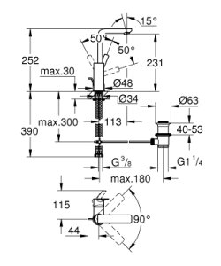 Praustuvo maišytuvas GROHE Lineare L dydis, su dugno vožtuvu, chromo spalvos 