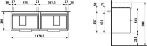 Spintelė praustuvui Laufen BASE 1180x390x530 mm, su keturiais stalčiais, praustuvui 814282, spalva- balta blizgi