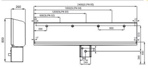 Nerūdijančio plieno pisuaras-lovys su 4 integruotais infraraudonųjų spndulių nuleidėjais, su sifonu, ilgis 2400 mm, darbinė įtampa - 24 V DC, elektros įvadas 28W, rekomenduojamas vandens slėgis 0,1-0,6 Mpa