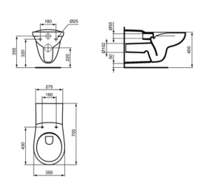 Unitazas Ideal Standard Contour 21 Rimless, pakabinamas