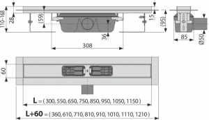 Dušo latakas Alcadrain APZ6 Professional, 1050 mm, nerūdijantis plienas