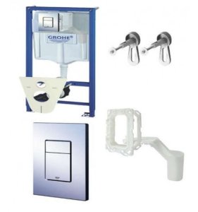 Potinkinis WC rėmas GROHE Rapid SL (5in1) su chromuotu Skate Cosmopolitan mygtuku, GROHE Fresh talpykla, tarpine ir tvirtinimo varžtais