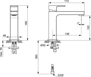 Maišytuvas praustuvui Ideal Standard Edge Grande Slim, be dugno vožtuvo