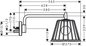 Dušo galva su laikikliu iš sienos AXOR LampShower/Nendo 275 1jet, su LED apšvietimu, poliruoto raudono aukso spalvos (Polished Red Gold)
