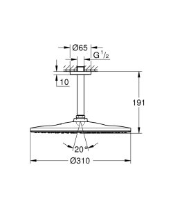 Dušo galva iš lubų Grohe Mono 310 142mm 9,5l/min nerūdijantis plienas