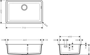 Granito SilicaTec plautuvė Hansgrohe S510-U660, montuojama iš apačios, 660 mm, grafito juoda