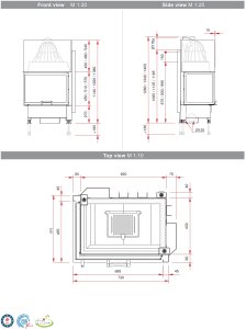 Plieninis židinio ugniakuras SCHMID EKKO L 67(45)51 H (730 x 1260 x 465); 3,4-9,8kW