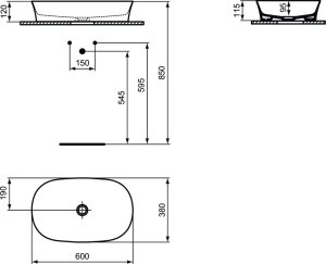 Praustuvas-dubuo Ideal Standard Ipalyss Oval, matmenys 600x380x120mm, spalva- pomergranate, su dugno vožtuvu