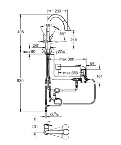 Plautuvės maišytuvas GROHE Zedra Touch, su ištraukiamu dušeliu, 3 srovių, su baterija 6V, chromo spalvos 