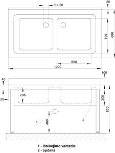 Nerūdijančio plieno plautuvė SANELA 120x70x30 su staleliu ant kojelių 