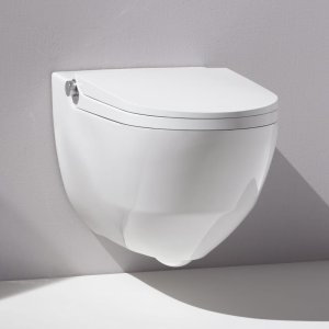 Pakabinamas unitazas Laufen CLEANET RIVA, Rimless, su higieninio dušo funkcija, su lėtai užsidarančiu dangčiu, spalva - balta LCC (LAUFEN Clean Coat)