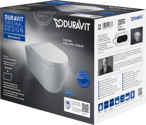 Pakabinamas unitazas Duravit Me by Starck Rimless, su lėtai užsidarančiu dangčiu 