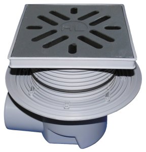 Dvigubas trapas Perfekt DN110, horizontalus 240mmx240mm PP rėmu, ketaus grotelės 226x226mm, su neužšąlančiu sifonu, 1,5t