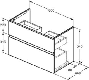 Spintelė Ideal Standard Finesse, matmenys: 800x440x545mm, 2 stalčiai, spalva -balta matinė