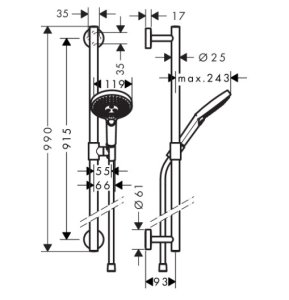 Dušo komplektas HANSGROHE Raindance Select S 120, 3 srovių, EcoSmart, su 90 cm dušo stovu, spalva - chromo (chrome)